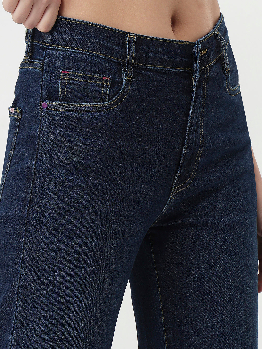 Women Dark Blue Slim Straight Jeans