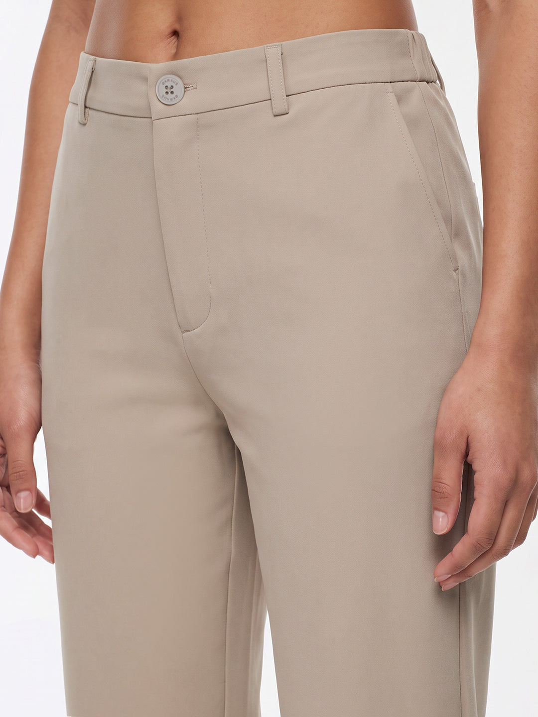 Beige High-Rise Straight Fit Korean Pants