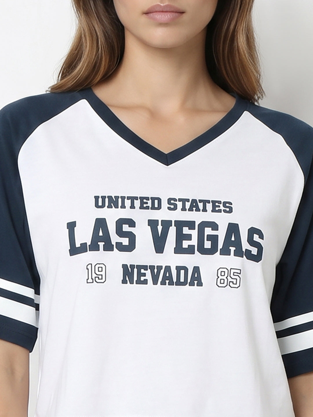 Women White/Airforce Graphic Crop Tees