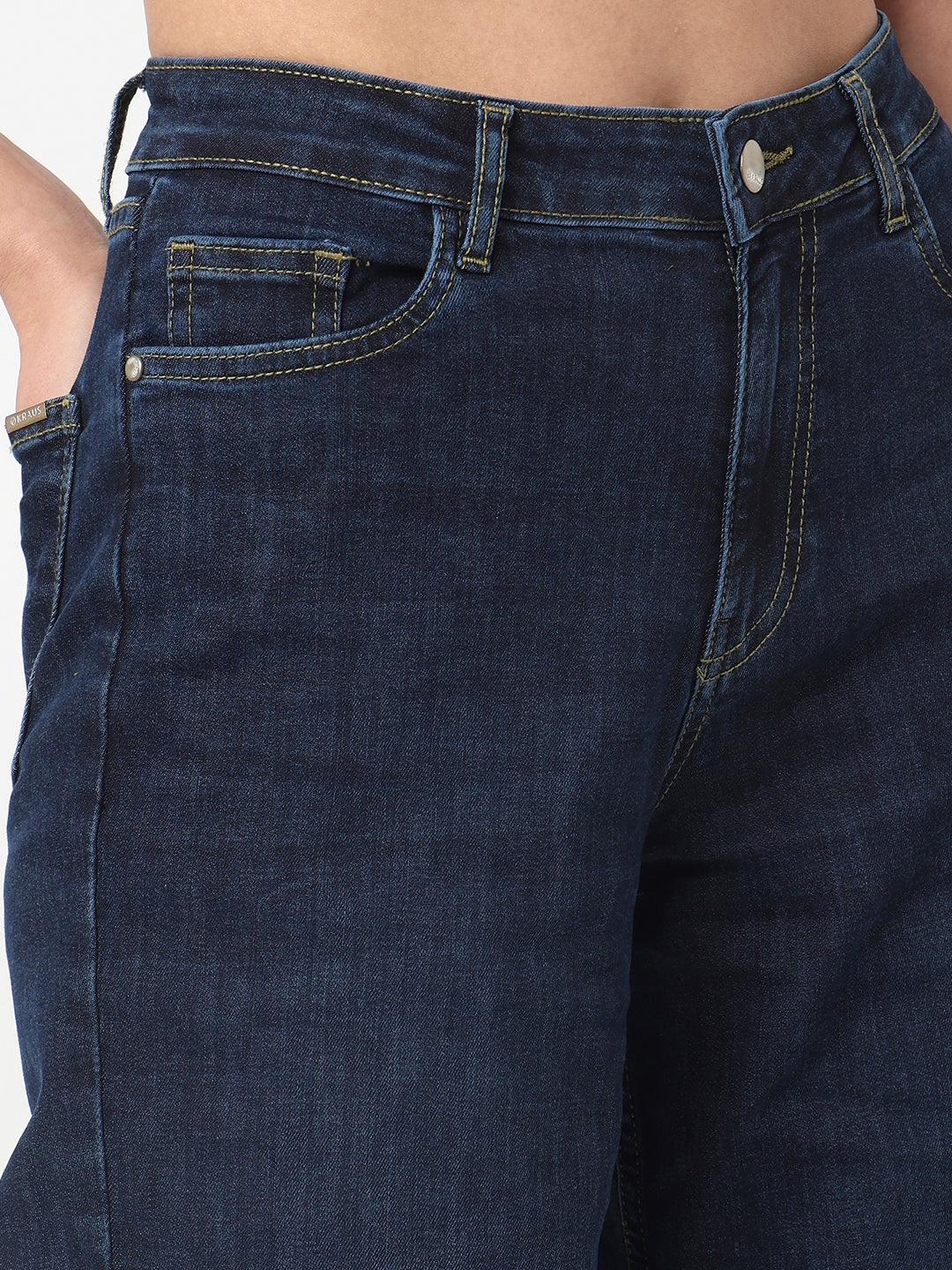 Women Dark Blue High-Rise Wide Leg Jeans