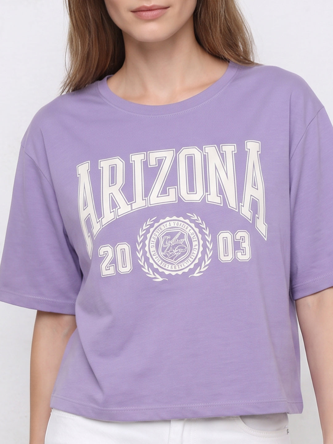 Women Lilac Graphic Crop Tees