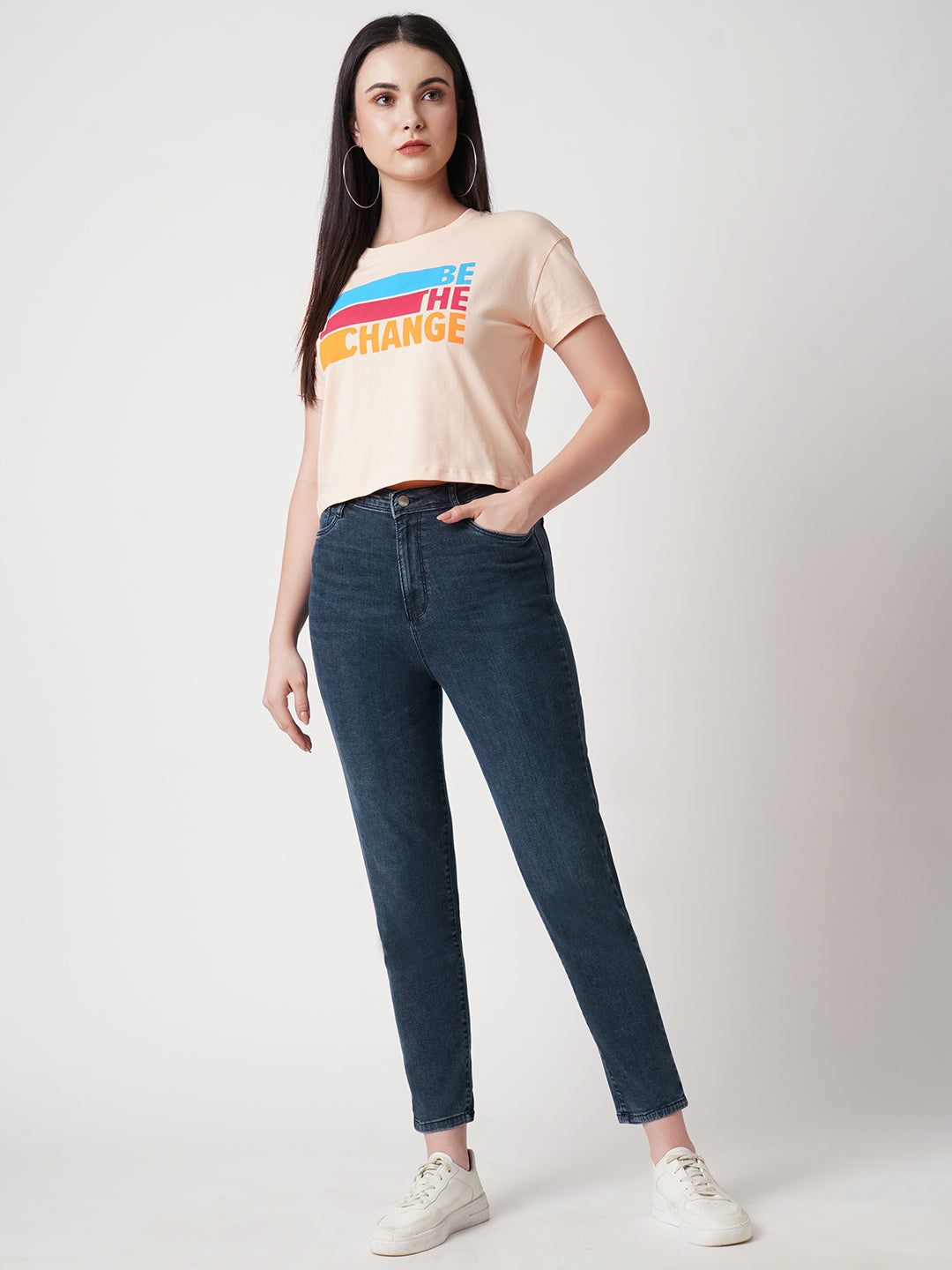 Women Blue High-Rise Slim Straight Fit Jeans