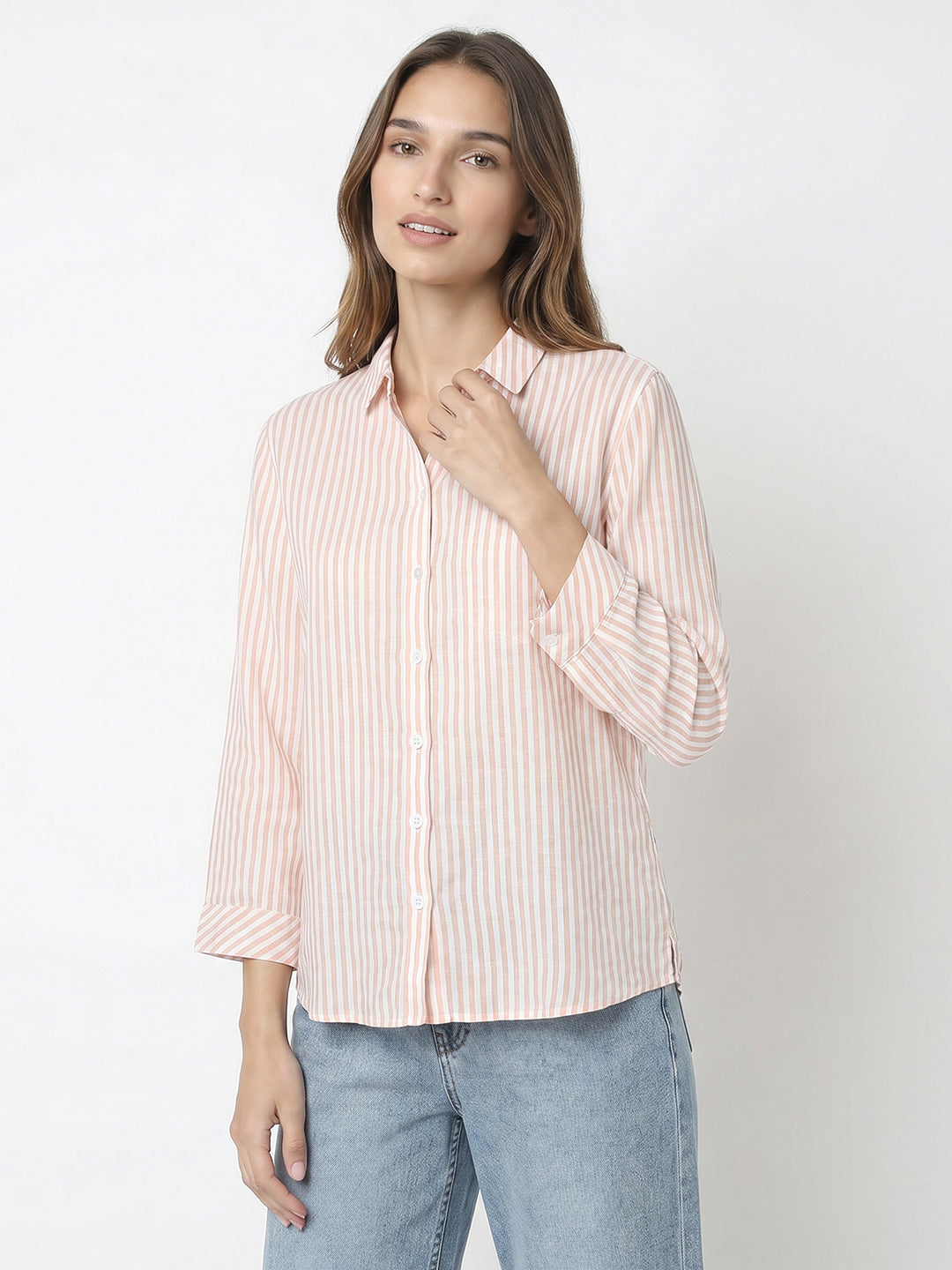 Women Beige/White Striped Shirt