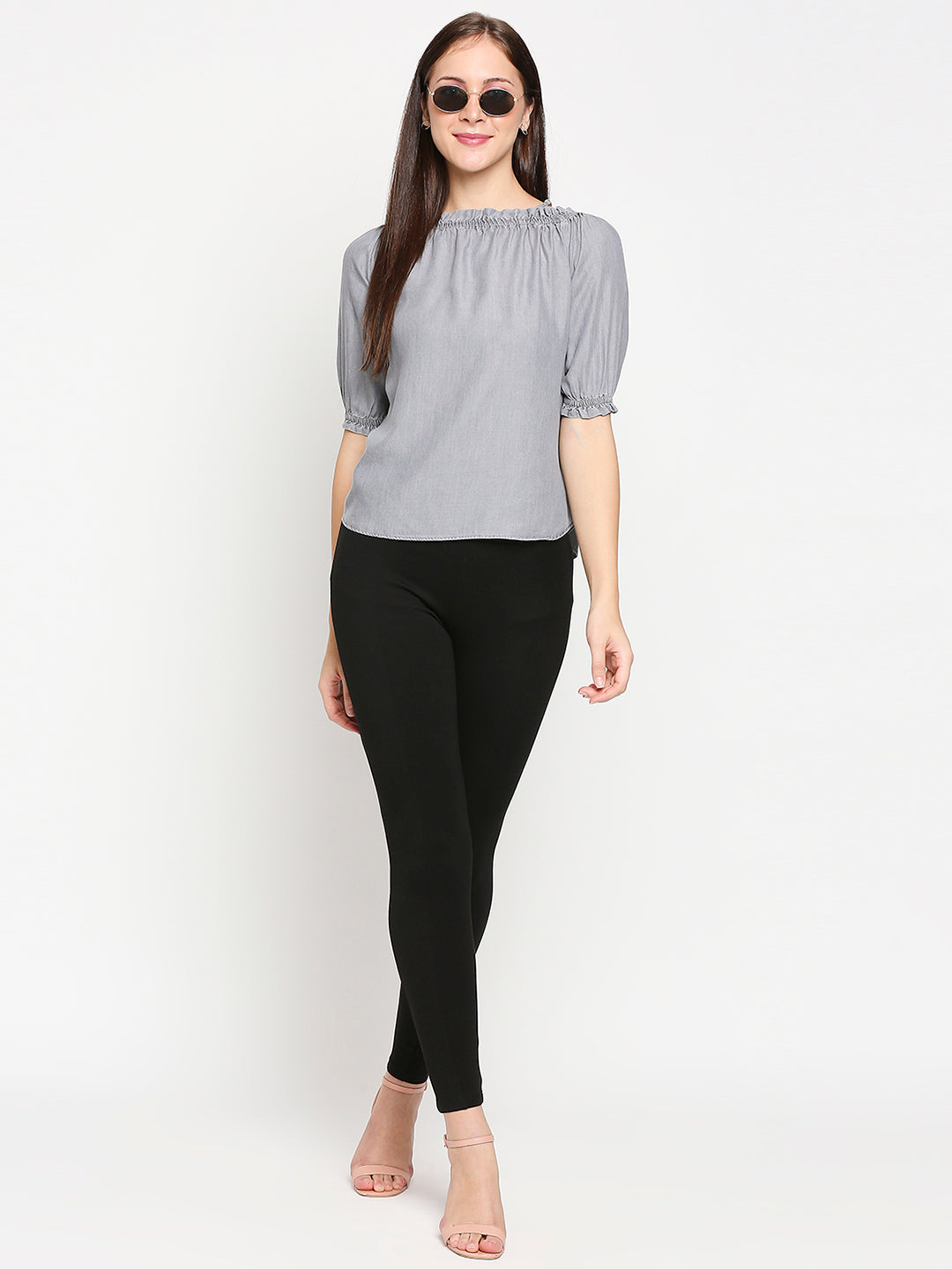 Women Grey Off Shoulder Top