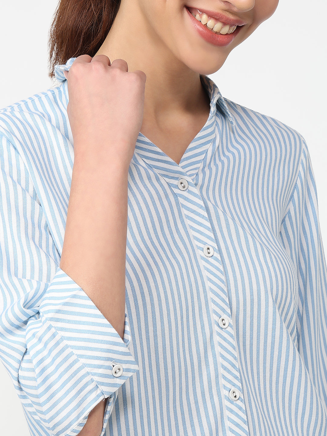 Women Sky/White Striped Shirt