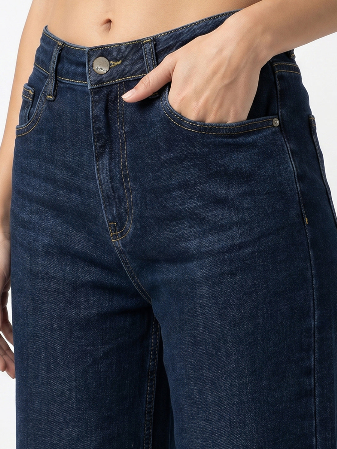 Women Dark Blue High-Rise Crop Wide Leg Jeans