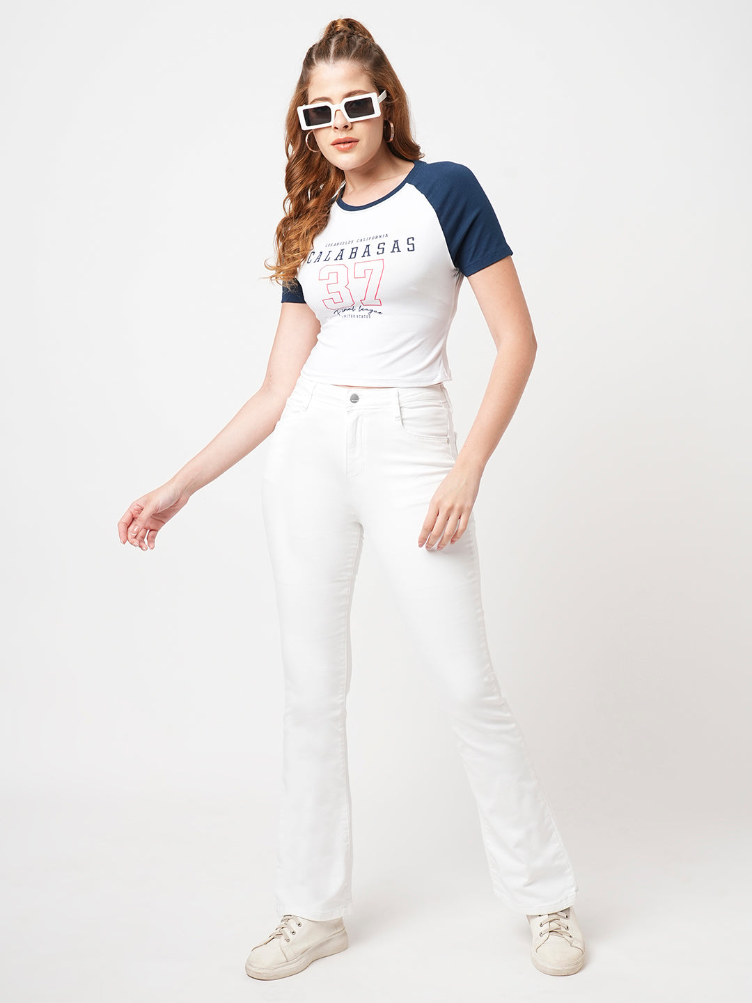 Women White High-Rise Mini Flare Jeans