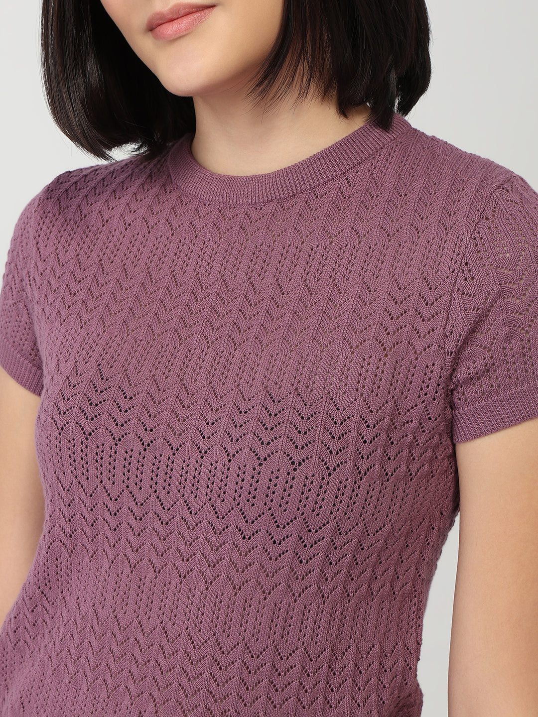 Women Mauve Slim Flat Knit Top
