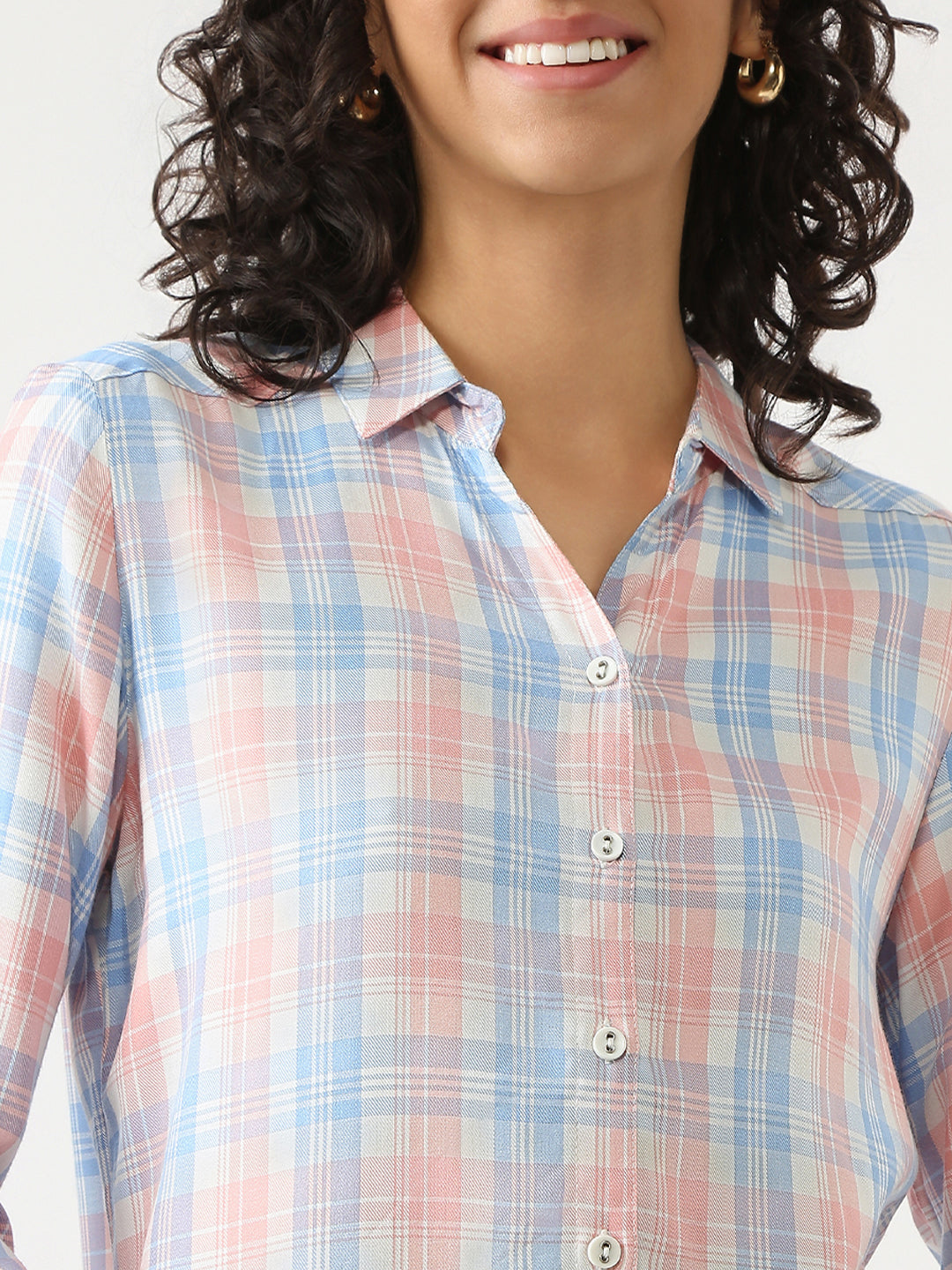 Women Peach/Blue Checks Shirt