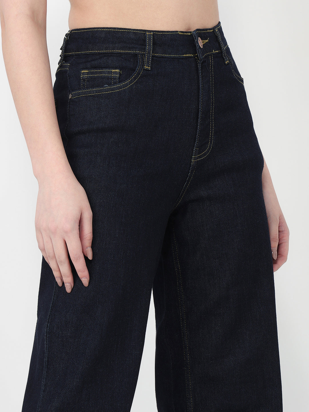 Women Dark Blue Wide Leg Jeans