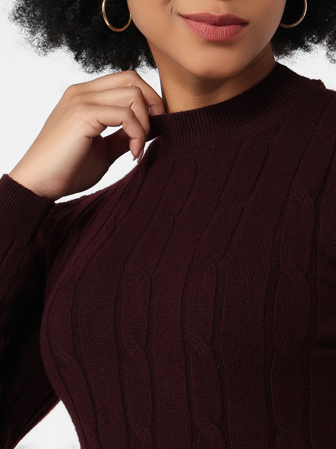 Women Wine Slim Fit Sweater