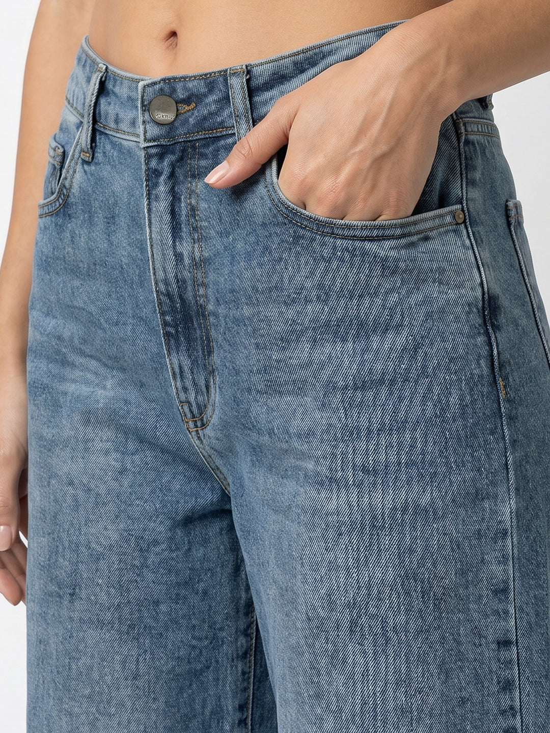Women Blue Ribcage Wide Leg Jeans