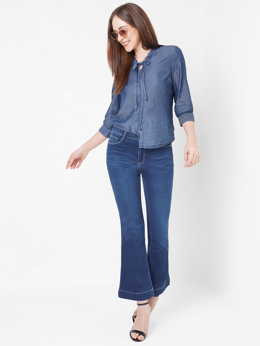 Women Light Blue High-Rise Flare Jeans