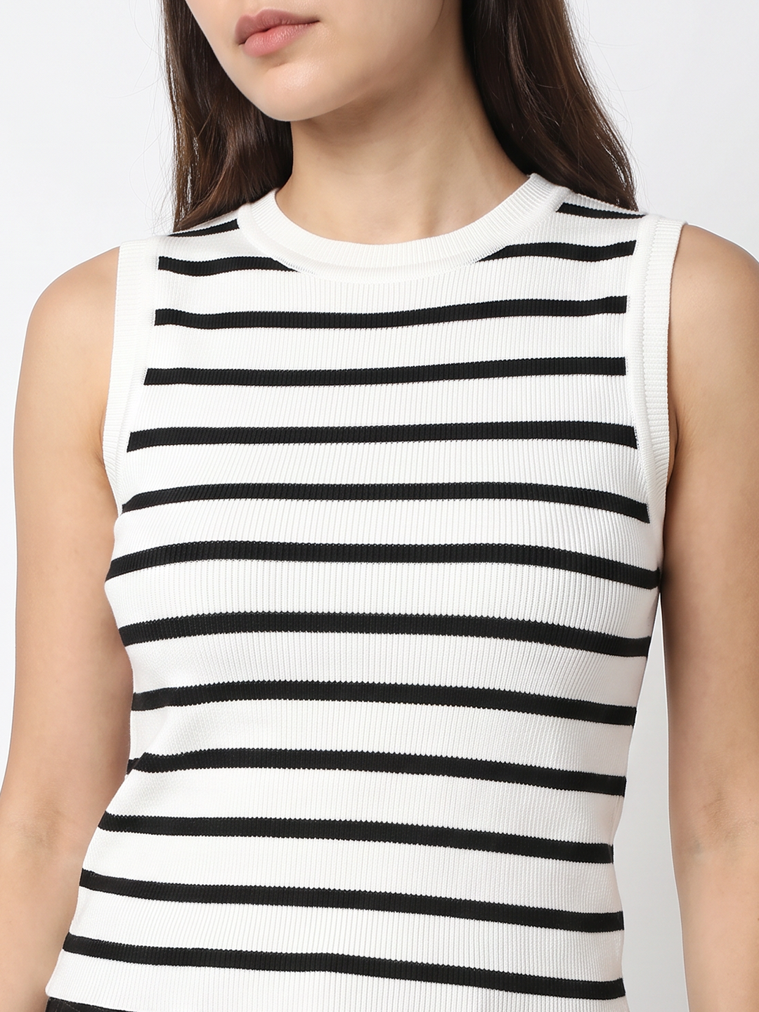 Women Black/White Stripe Tank Top