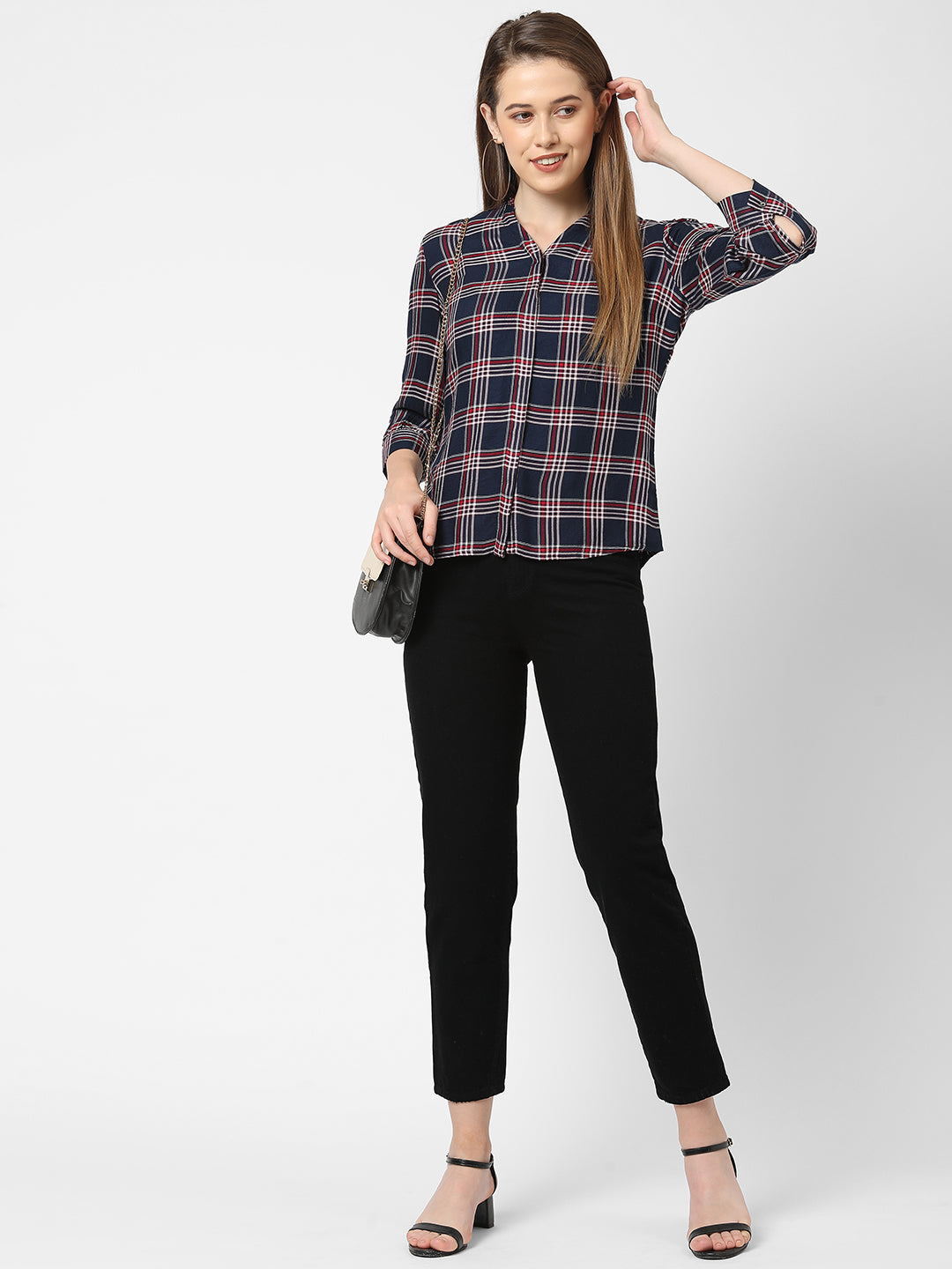 Women Navy Checks Shirt