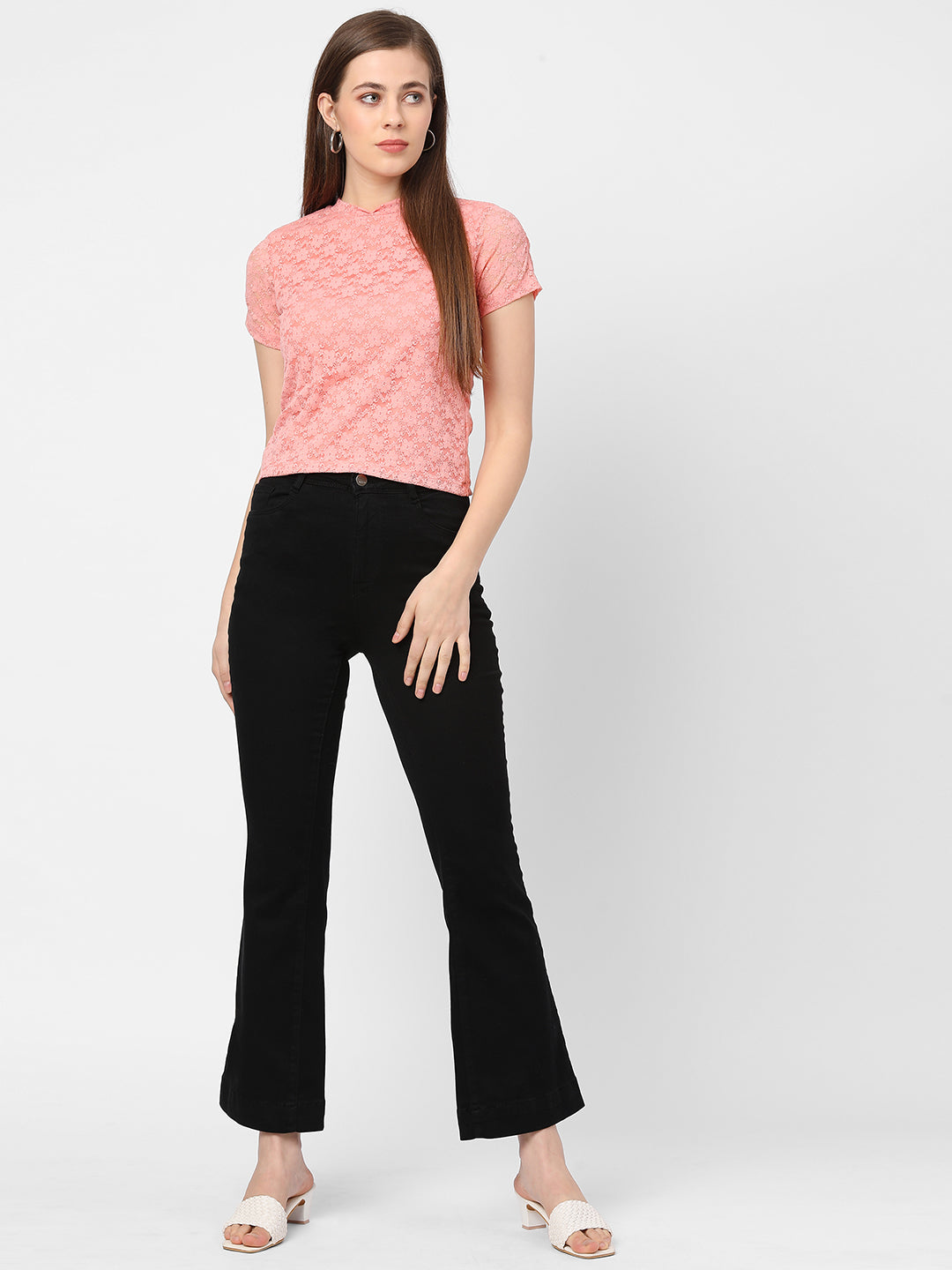Women Solid Polyester Round Neck Regular Crop Top