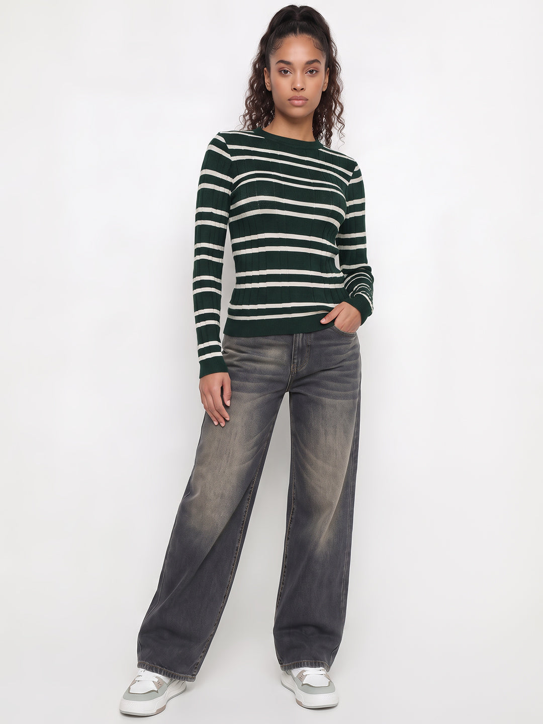 Bottle Green/Ivory Flat Knit