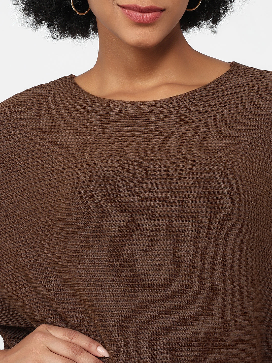 Women Sepia Slim Fit Batsleeve Top