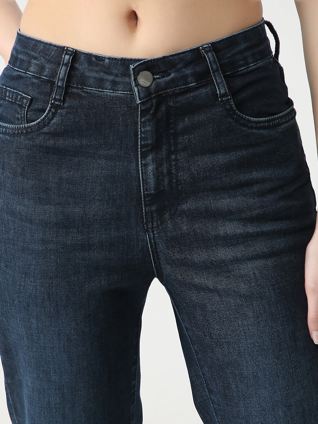 Women Dark Blue High-Rise Slim Straight Jeans