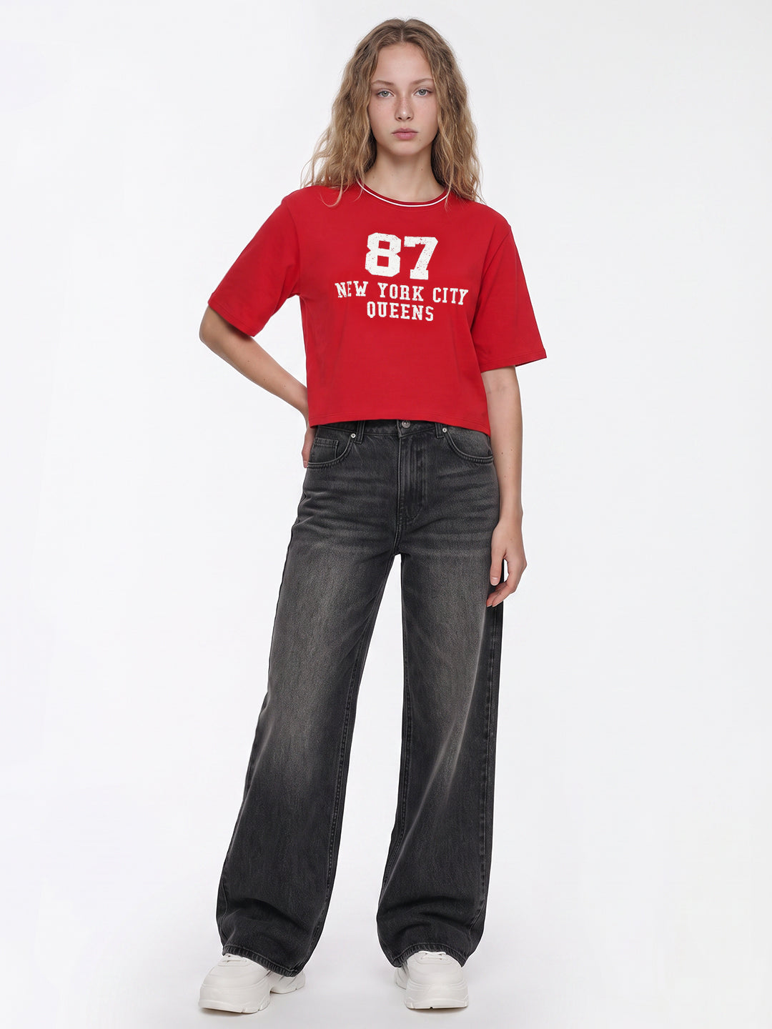 Red Graphic Crop Tees