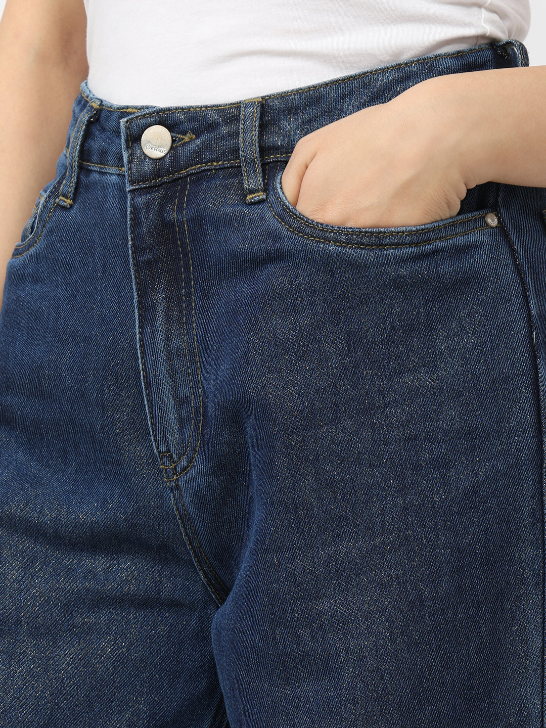 Women Dark Blue High-Rise Wide Leg Shimmer Jeans