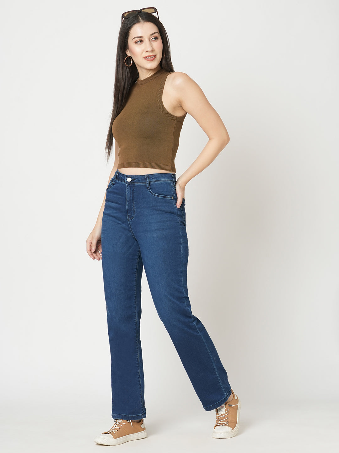 Women Sepia Slim Flat Knit Top