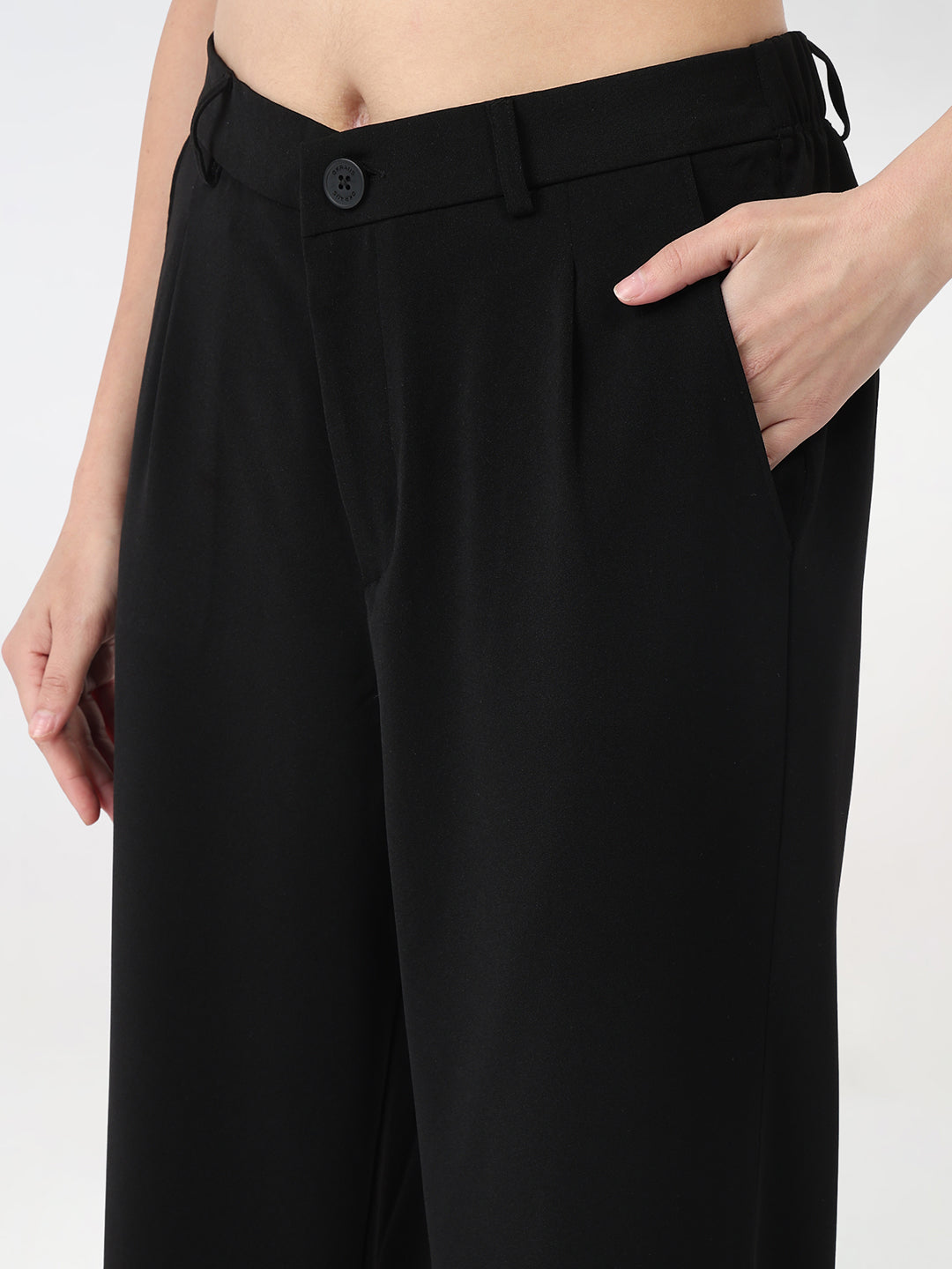 Women Black Loose Straight Fit Korean Pants