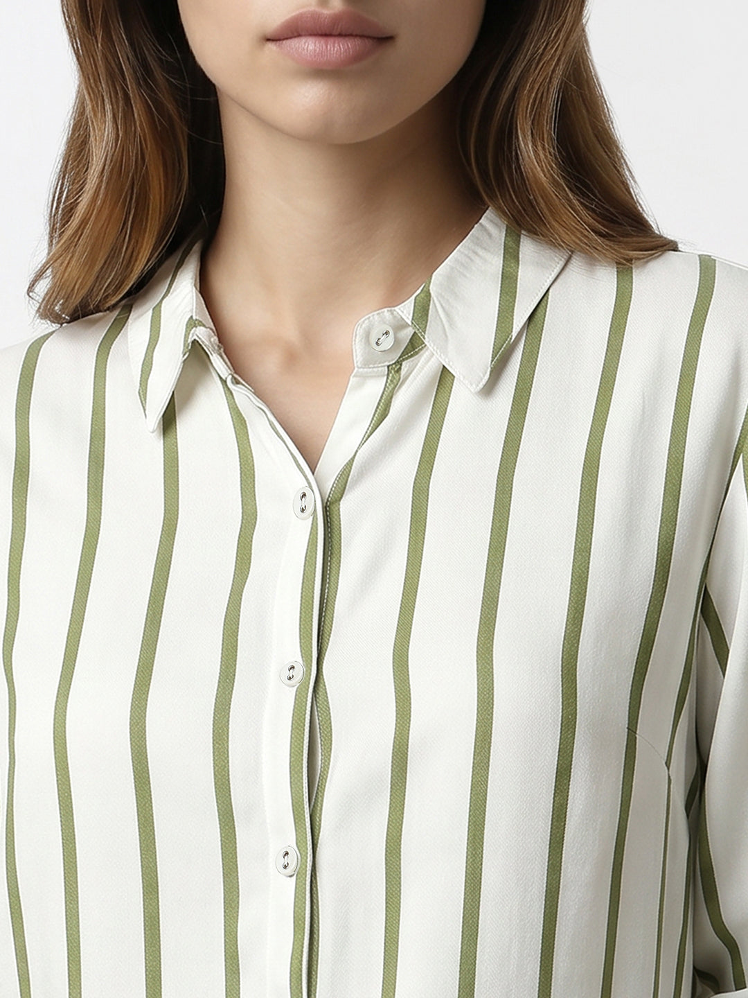 Women White/Olive Striped Shirt