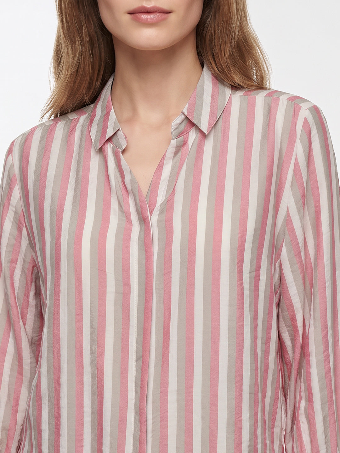 Women Pink/Cement Stripe Shirt