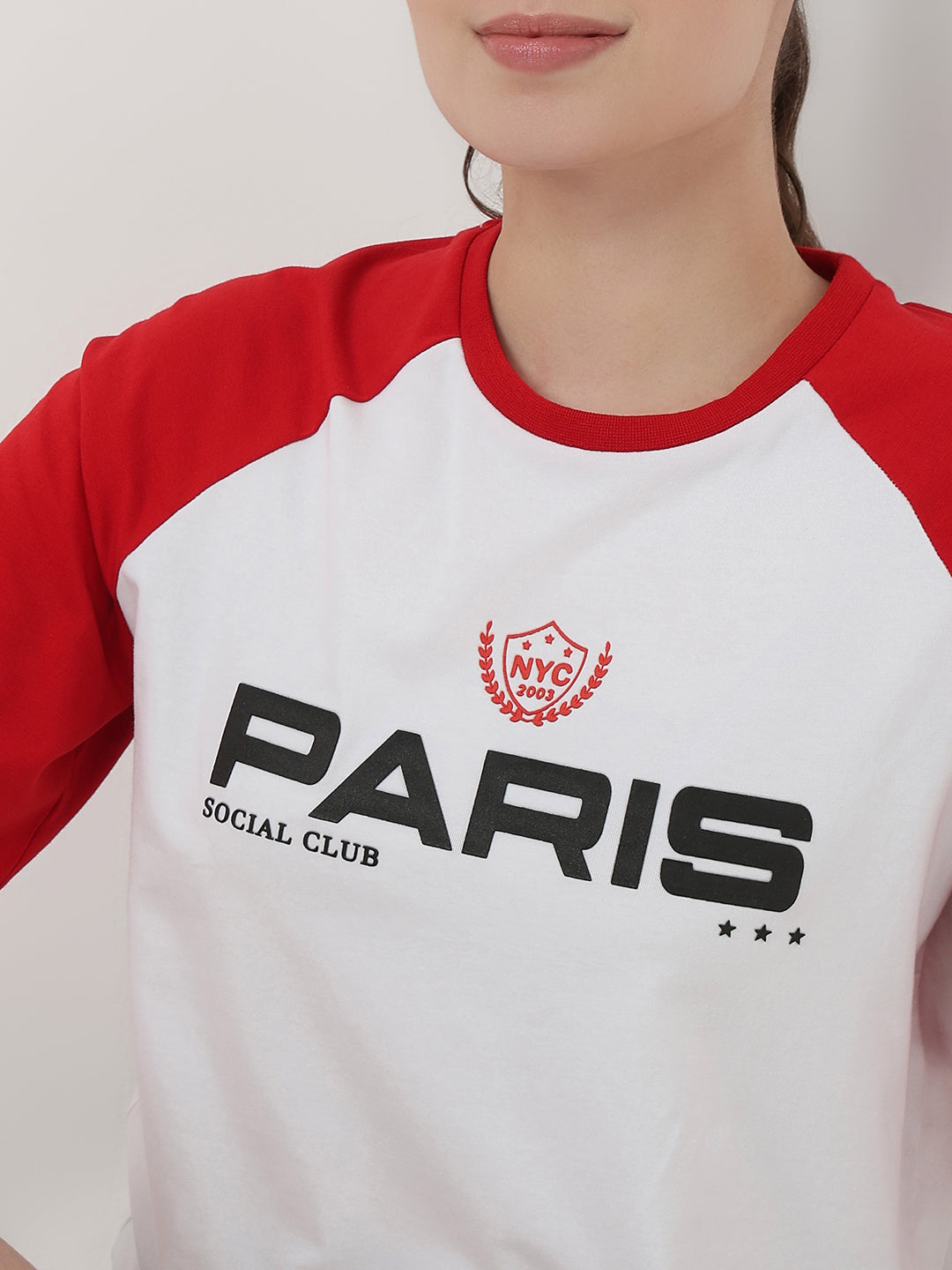 Women White/Red Graphic Crop T-Shirt