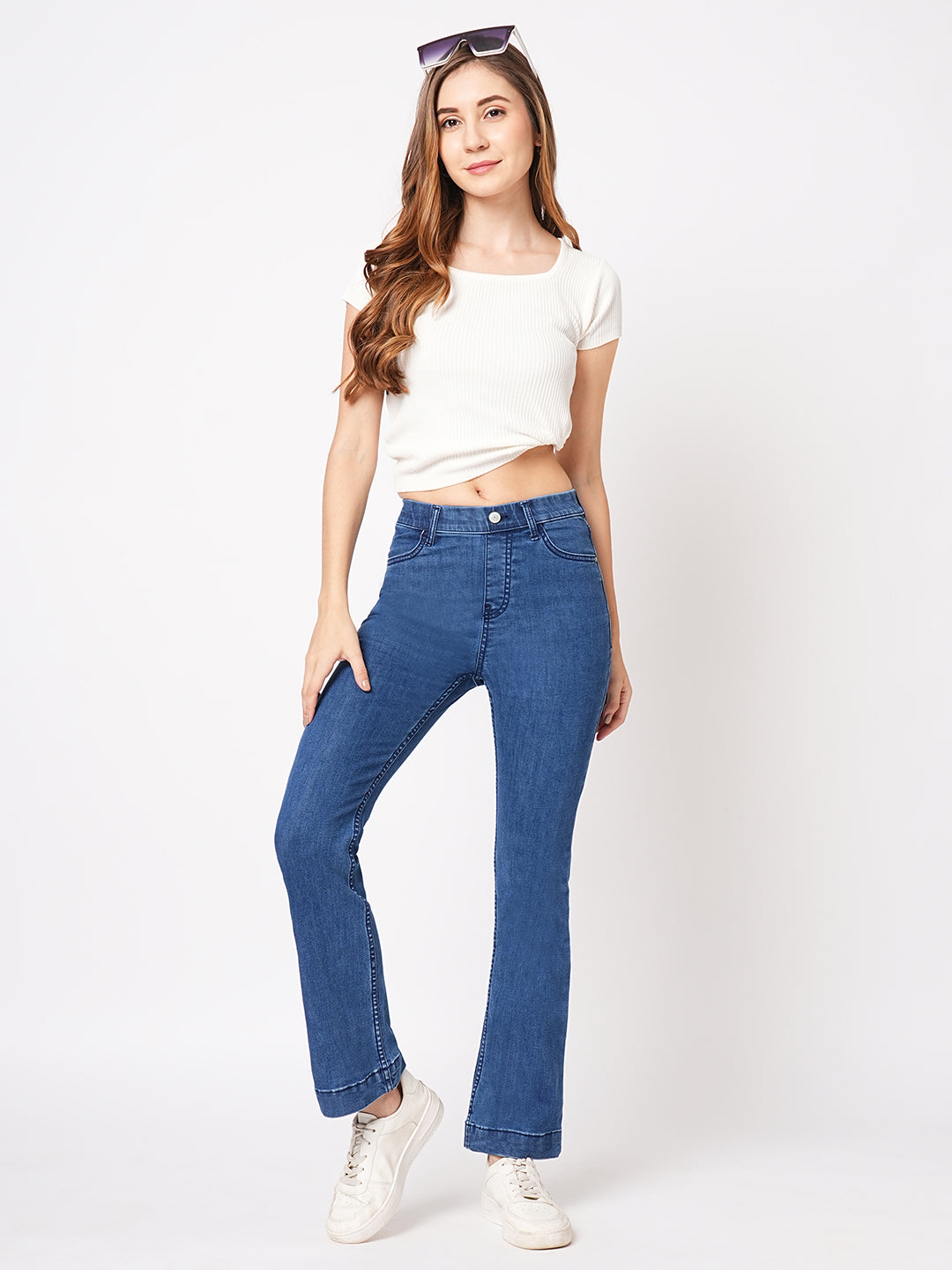 Women Blue High-Rise Mini Flare Jeans