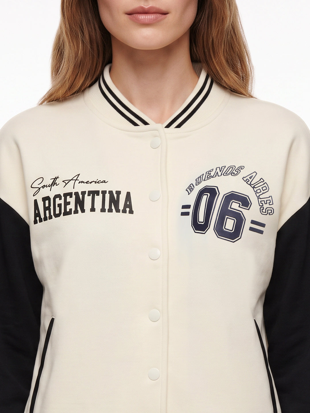 Women Ivory/Black Varsity Jacket