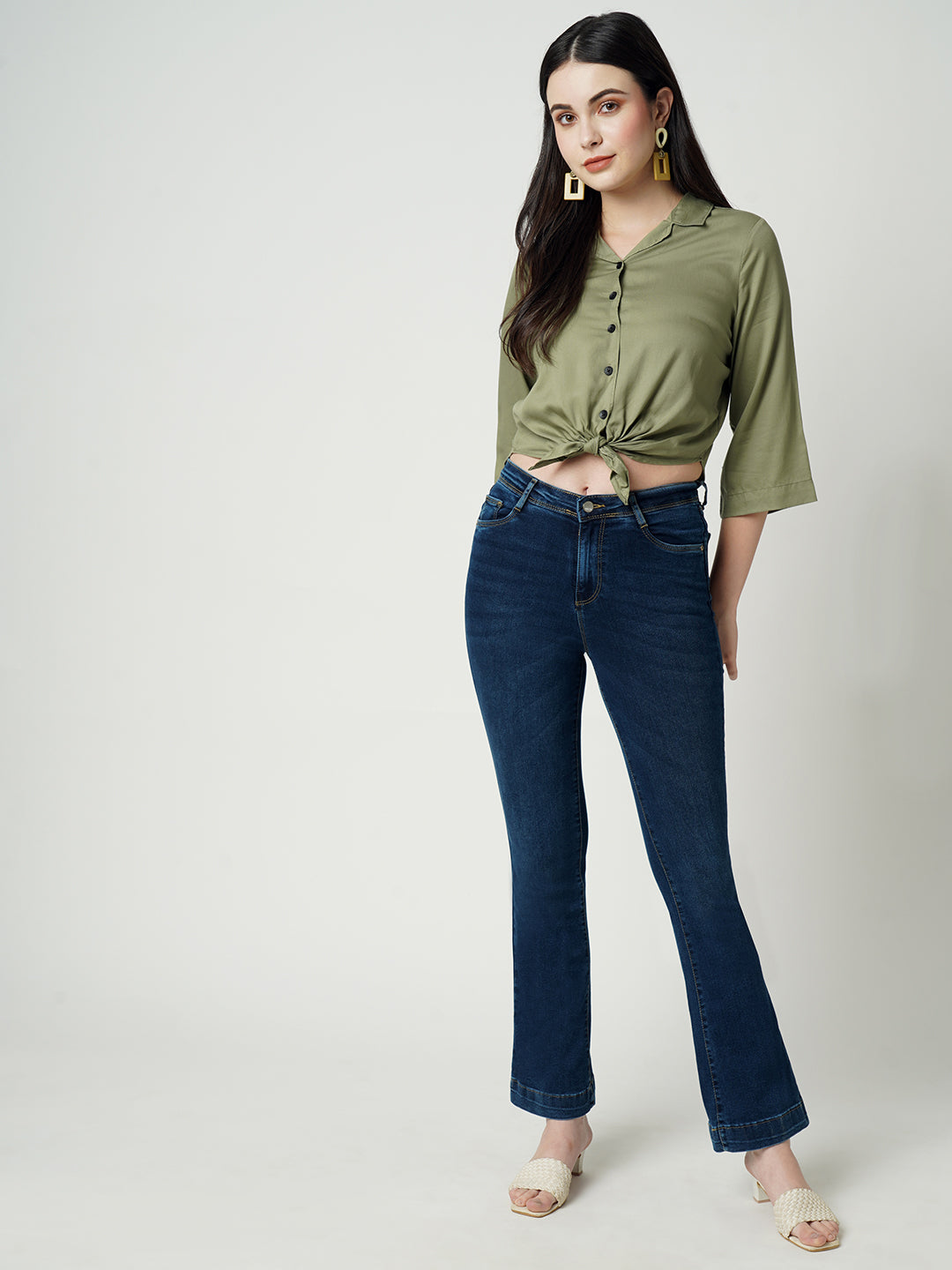 Women High-Rise Mini Flare Jeans