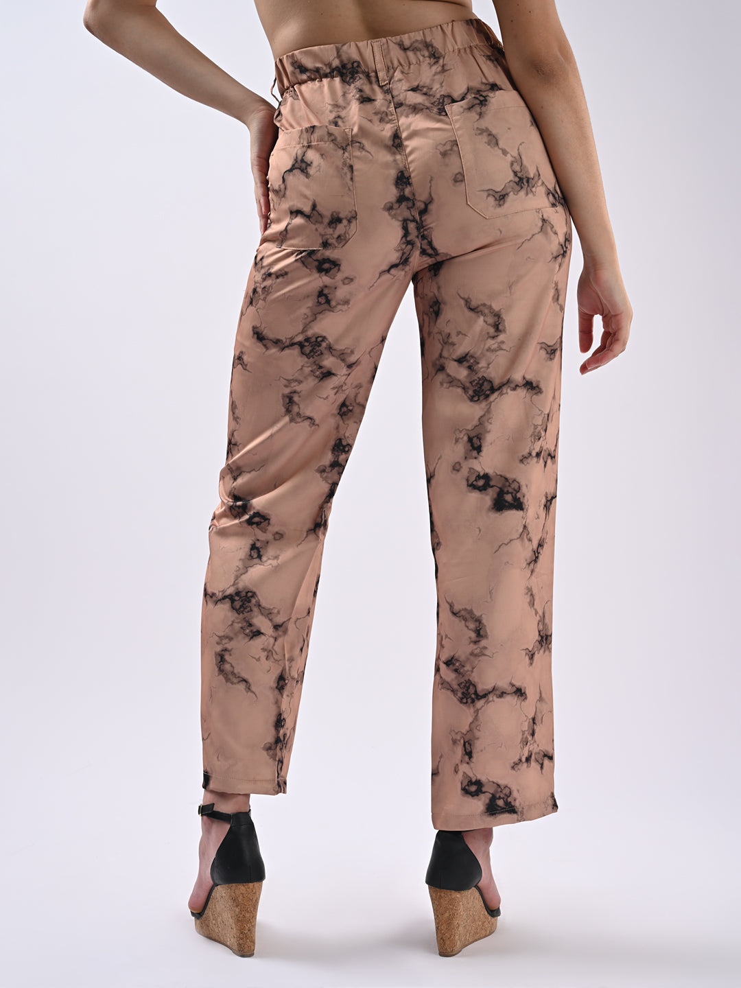 Women Marble Print Straight Fit Korean Pants