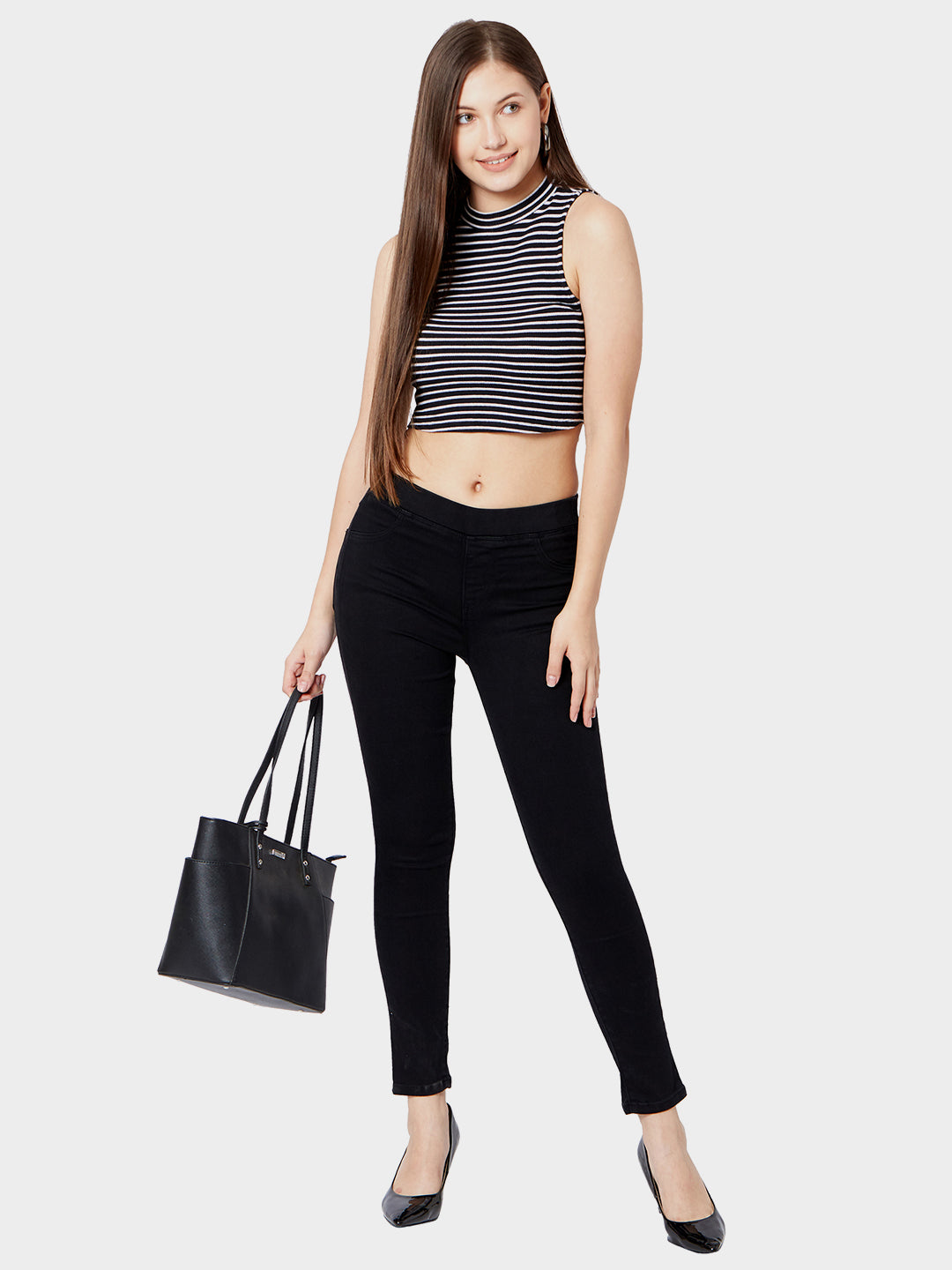 Women Black Mid-Rise Denim Leggings