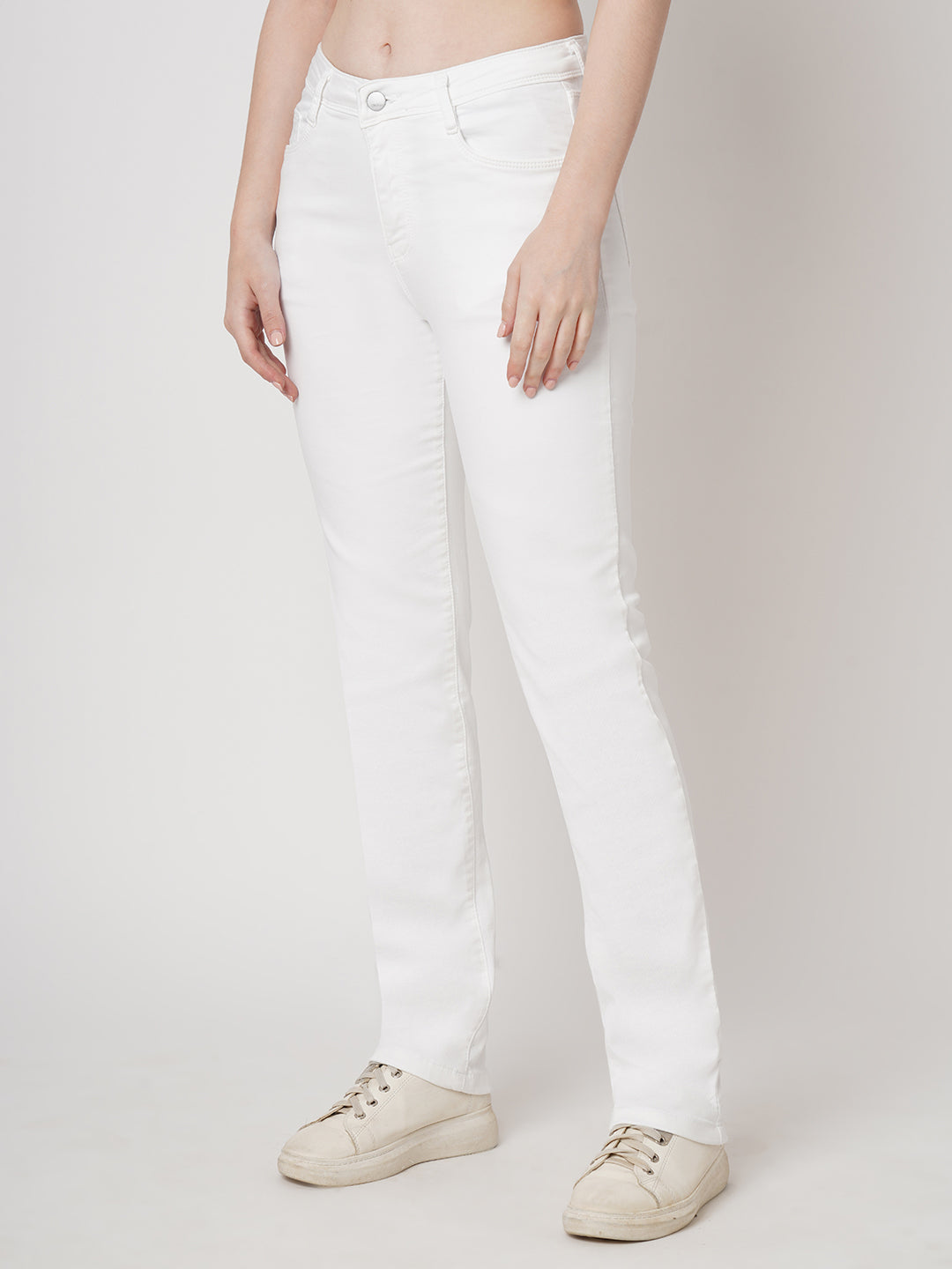 Women White High-Rise Snug Straight Fit Jeans