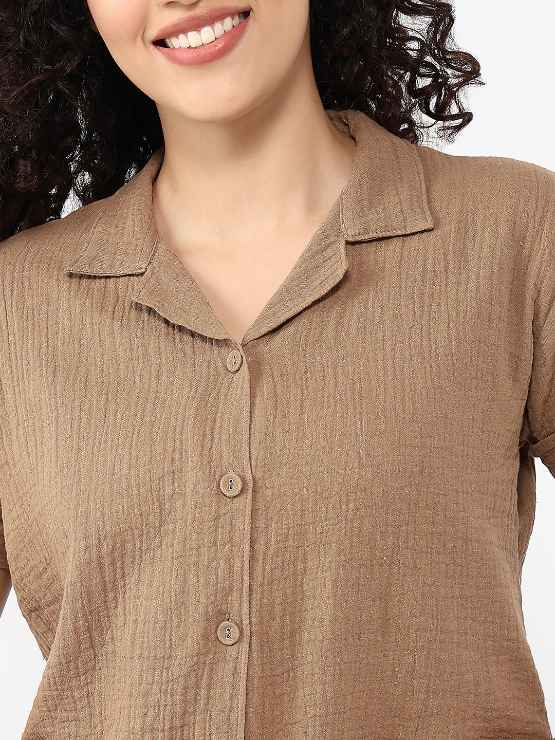 Women Brown Crop Shirt