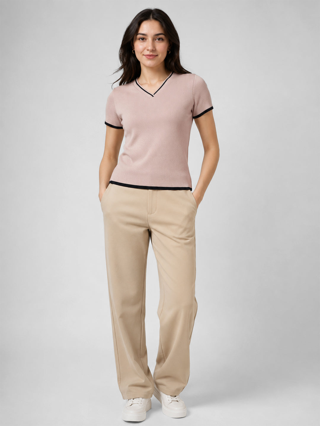 Women Beige Flat Knit