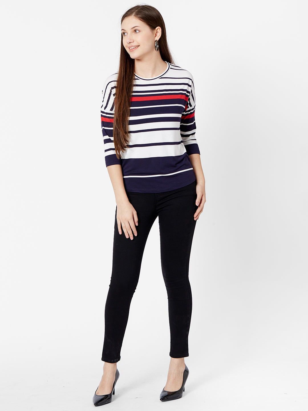 Women Navy/Off White Stripe T-Shirt