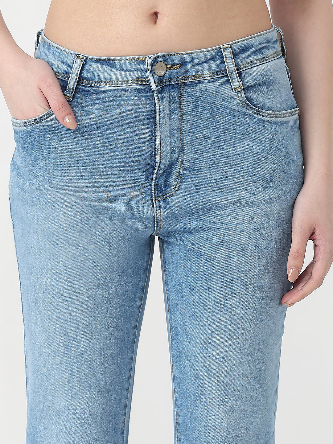 Women Blue Crop Flare Jeans