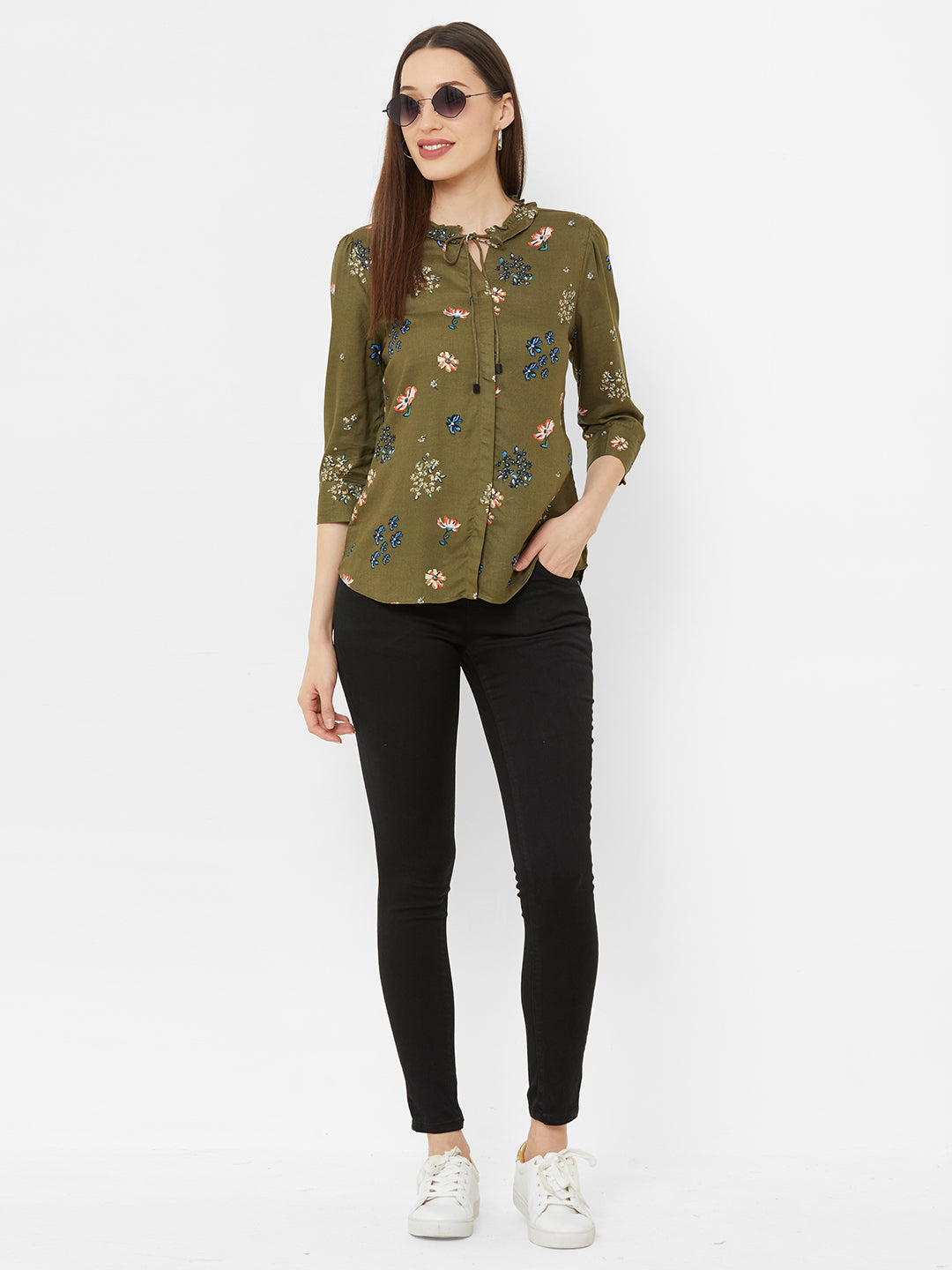 Women Olive Printed Top