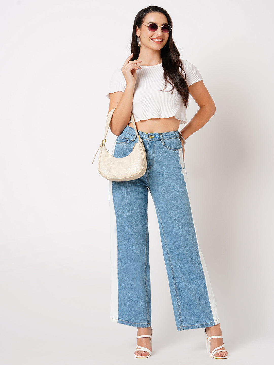 Women Light Blue Wide Leg Jeans