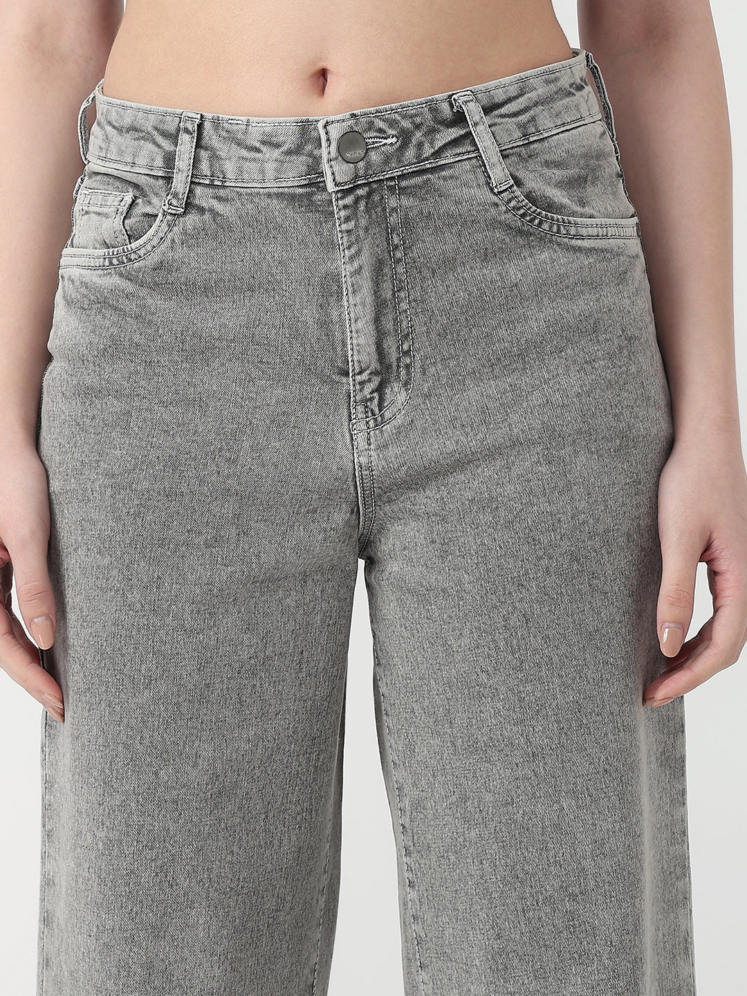 Women Light Grey High-Rise Wide Leg Jeans