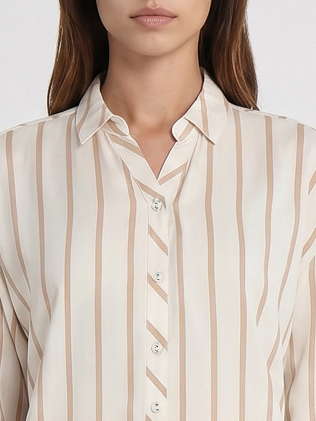 Women White/Beige Striped Shirt