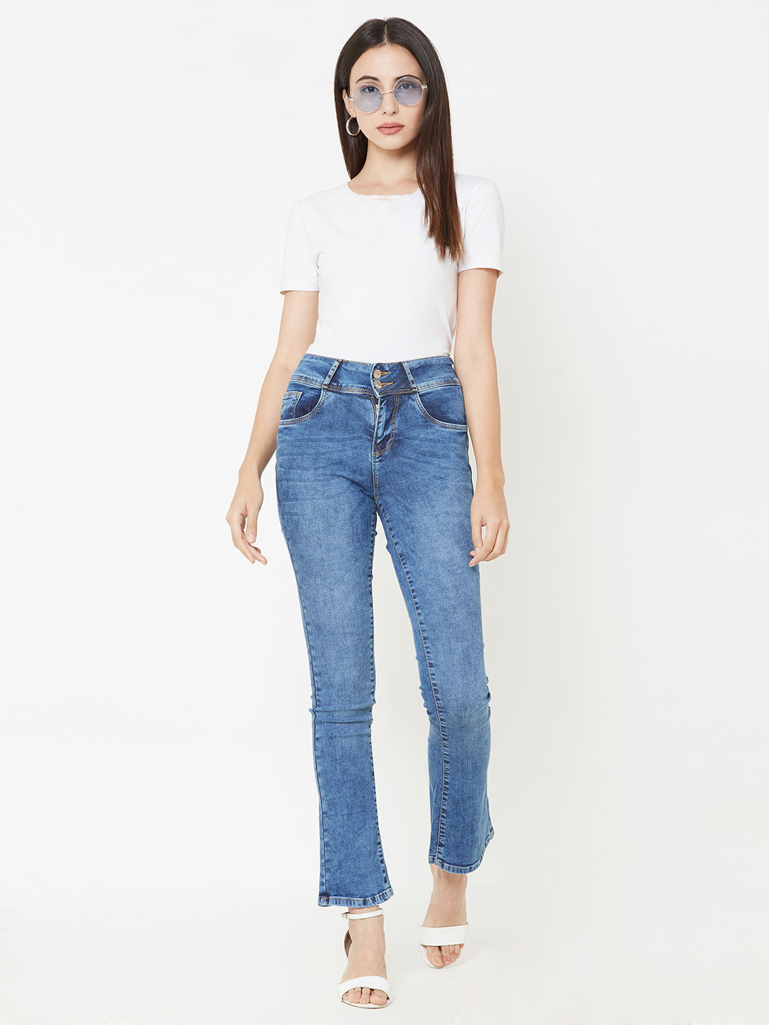 Women Blue Mid-Rise Bootcut Mini Flare Jeans