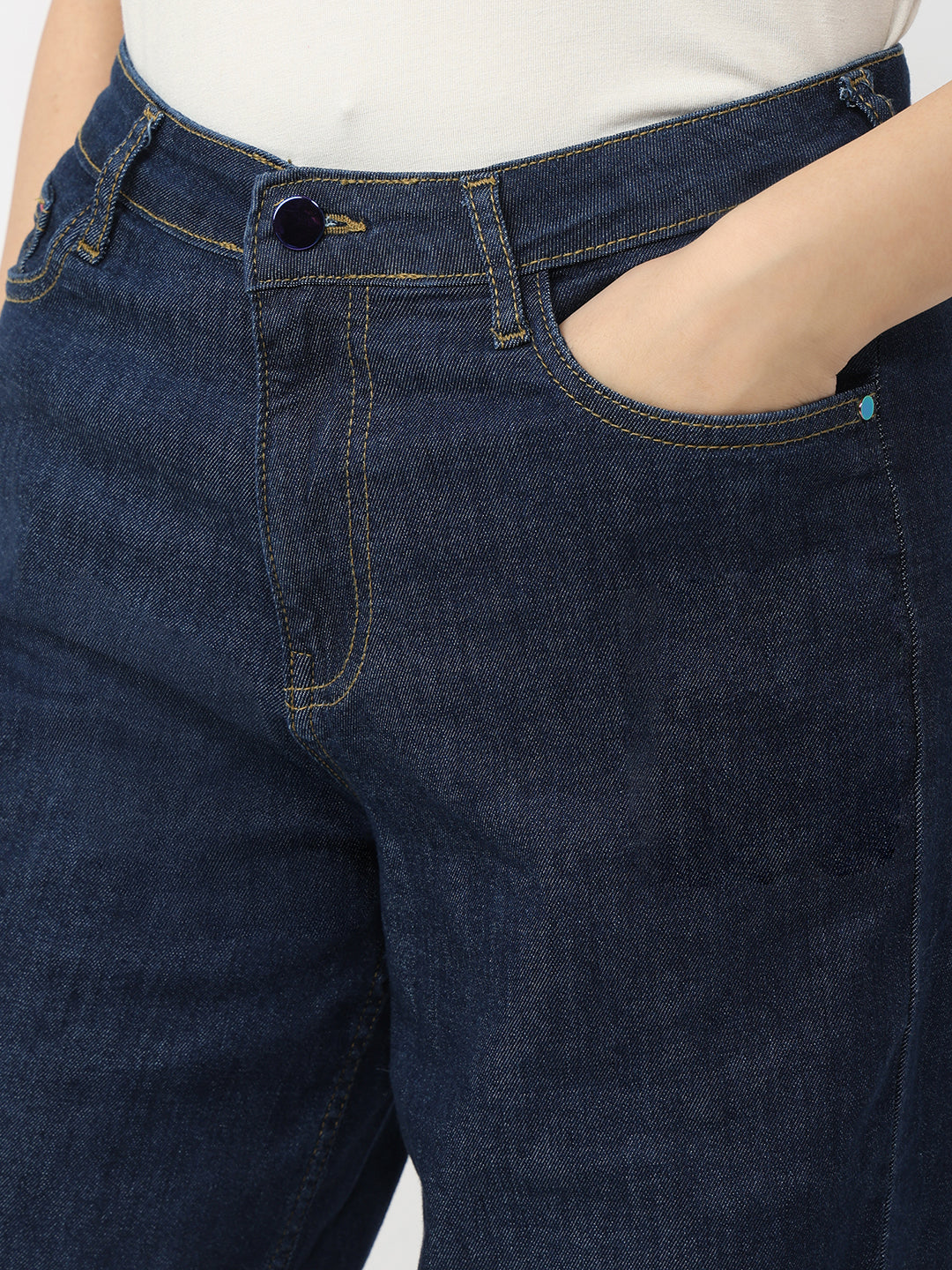 Women Dark Blue High-Rise Wide Leg Jeans