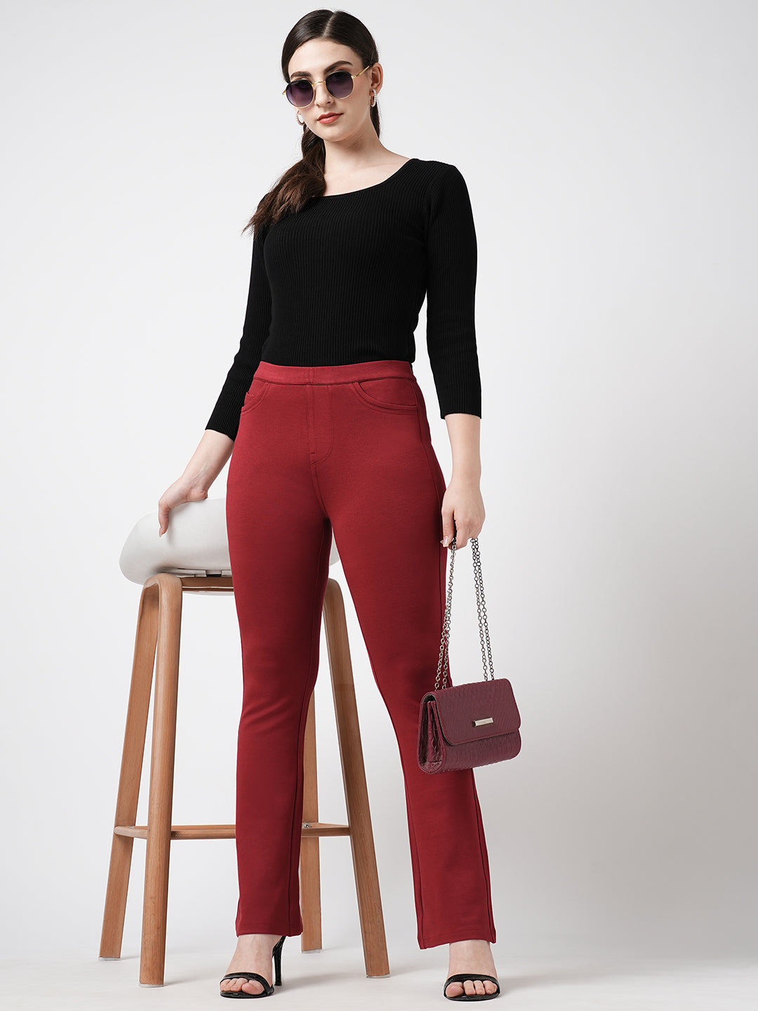 Women Brick Mini Flare Treggings