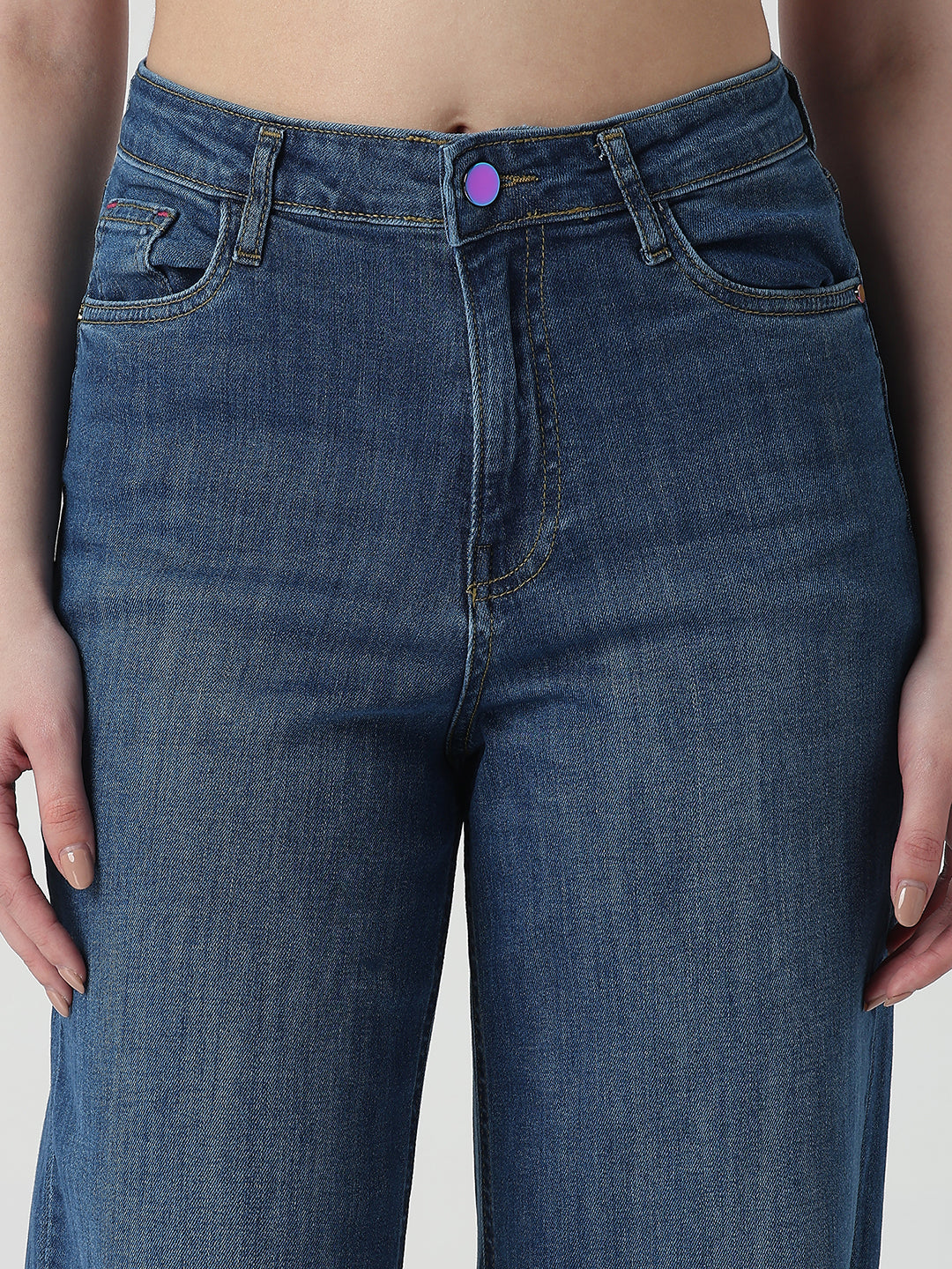 Women Dark Blue High-Rise Wide Leg Jeans