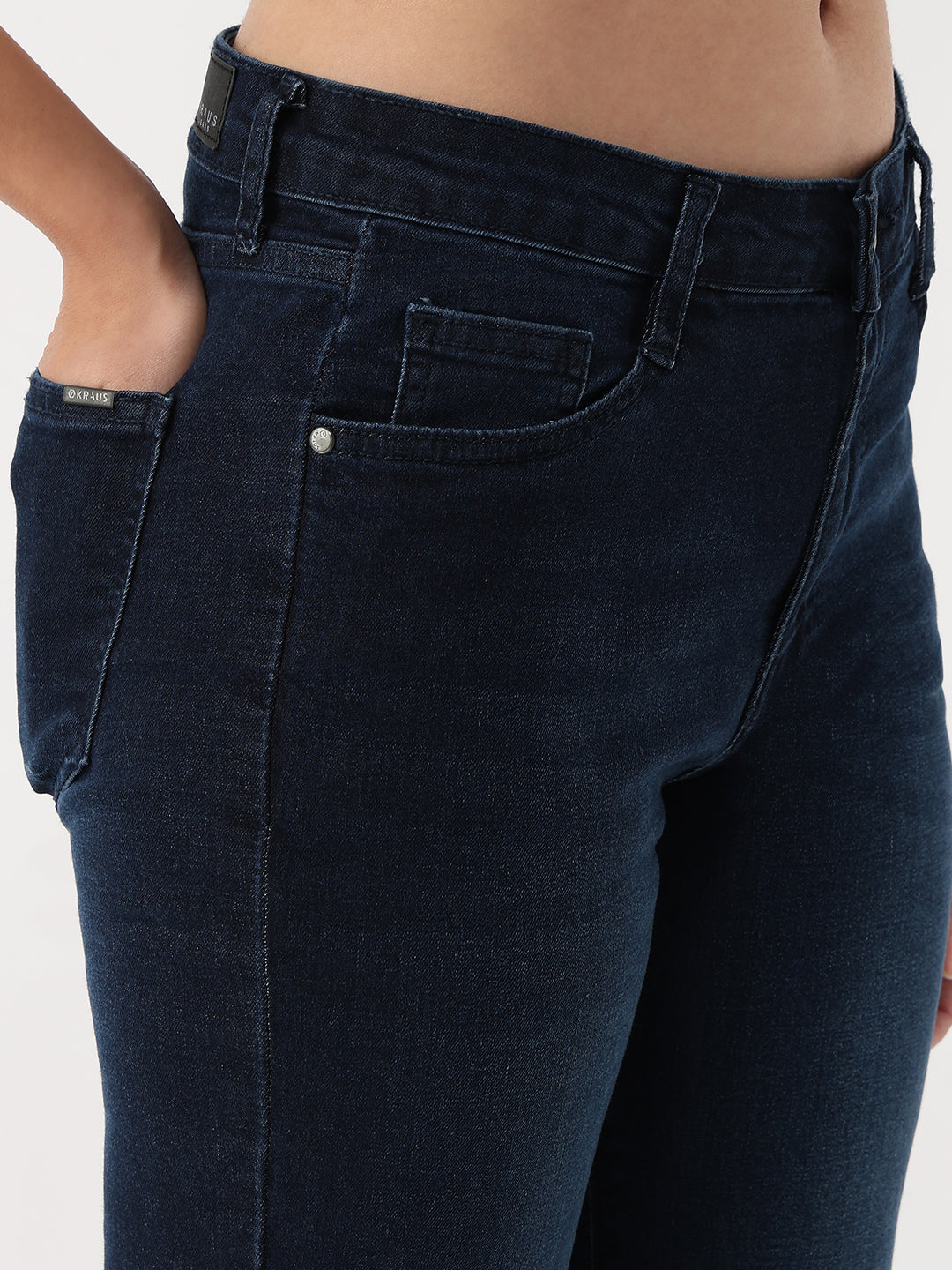 Women Dark Blue High-Rise Slim Straight Jeans