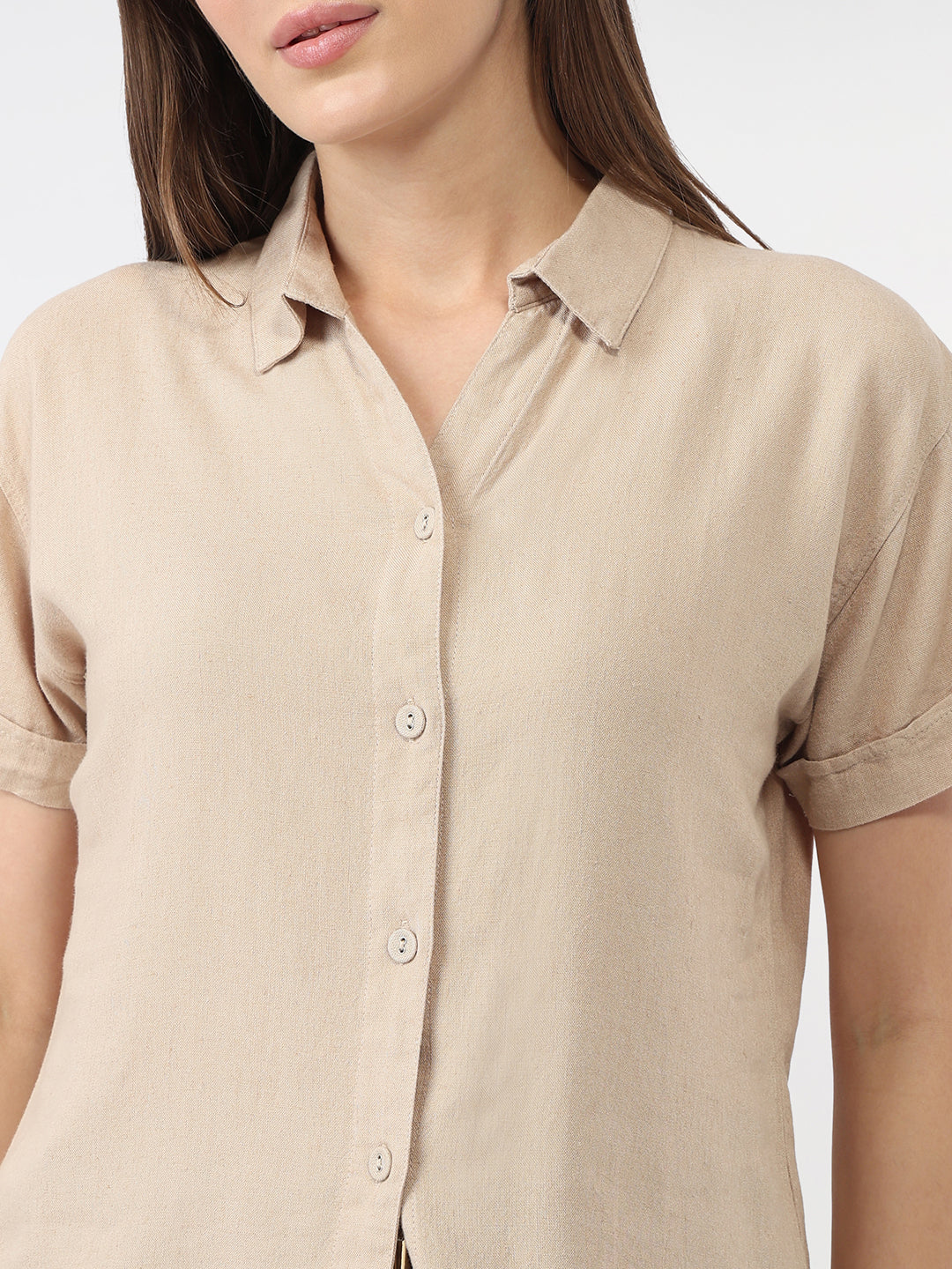 Women Oatmilk Slim Fit Crop Shirt